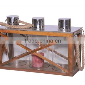 DESIGNER WOODEN HURRICANE CANDLE HOLDER WITH GLASS/ GARDEN CNADLE HOLDER LANTERN MANUFACTURER thumbnail-2