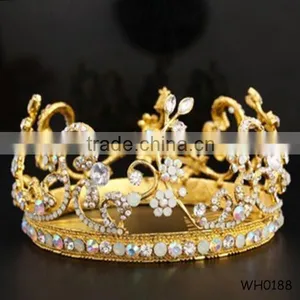 Top Quality Handmade Bridal Hair Accessories Luxury Rhinestone Crown Gold Plated Hair Accessories thumbnail-1