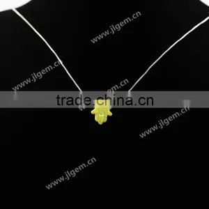 Fashion Synthetic Silver 925 Sterling Silver Chain OP46 Yellow Opal Hand Pendant Necklace thumbnail-6