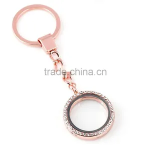 Charming Elegant Silver Plated Lanyard Floating Charm Locket Stylish Round Alloy Blank Photo Keychain thumbnail-3