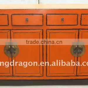 Chinese Antique Style Jilin Orange Four Door Four Drawer Cabinet thumbnail-1