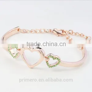 Fashion 18k Rose Gold Plated Three Heart Clear Austrian Crystal Bracelets & Bangles thumbnail-4