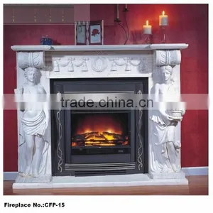 Home Decoration White Stone Marble Carving Fireplace With Sculpture thumbnail-1