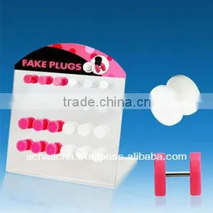 Display With 24 Pcs of UV Acrylic Fake Plugs Without O-ring in Pink and White - Size 6mm - 8mm thumbnail-1