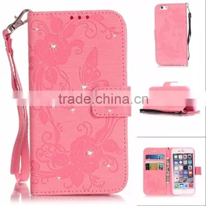 For Apple Iphone 6 Diamond Butterfly Wallet Leather Case for Iphone 6s With Strap With Inside TPU Mobile Phone Case thumbnail-2