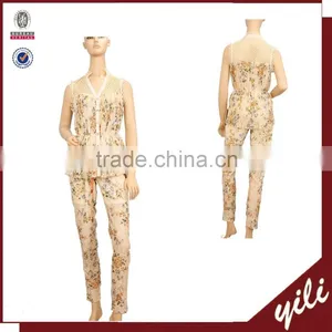 2015 Hot Sale Floral Printing Suits,woman Sleeveless Blouse and Long Pants thumbnail-1