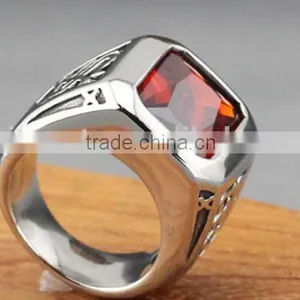 High Quality Vintage Jewelry Titanium Stainless Steel Mens Rings With Ruby thumbnail-3