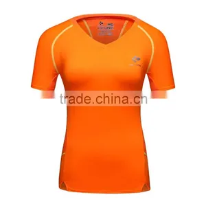 Custom Fashion Comfortable V-neck Plain Short Sleeve Compression Shirt Women 2016 thumbnail-2