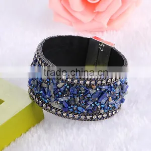 New Arrive Nature Stone Wide Crystal Velvet Magnetic Clasp Bracelet Bohemia Style For Women thumbnail-2