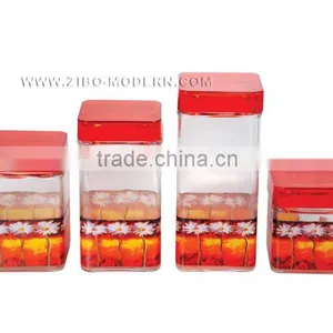 4pc Square Glass Jar Set,Acrylic Lid thumbnail-1