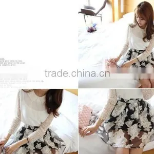 New Fashion Lady Elegant Women's High Elastic Waist Mini Pleated Puff Floral Printed Short Skirt thumbnail-2