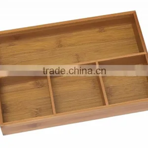 4 Bamboo Compartment Organizer Kitchen Household Tray Stationery Storage thumbnail-1