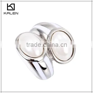 2015 Hot Sale Girls Double Big Pearl Stainless Steel Rings thumbnail-2