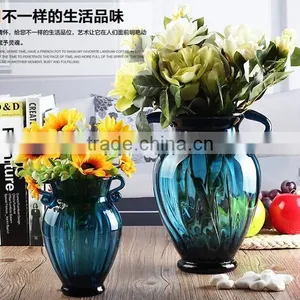 Home Decoration European Antique Amphora Blue Glass Vases for Flower Arrangements thumbnail-1