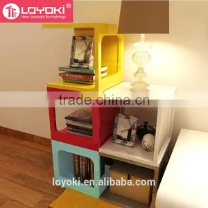 New Design Colorful Wood Sofa Side Table Multifunction Assembly Cube Bookshelf High Quality Glossy MDF Wood Coffee Table thumbnail-3