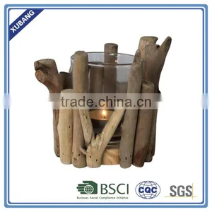 2015 Best Seller Chinese Big Sale Handmade Wood With Glass Candle Holder thumbnail-2