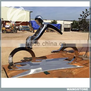 Stainless Steel Man Garden Bicycle Sculpture thumbnail-3