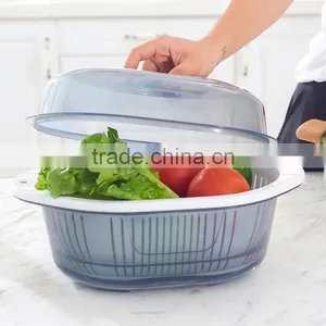 New Design Plastic Double Layer Fruit Vegetable Colander Strainer thumbnail-1