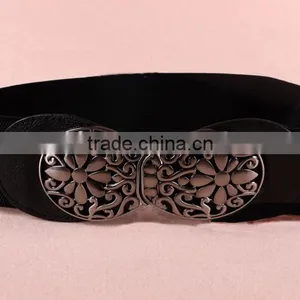 Wholesale Antique Flower Pattern Alloy Buckle Elastic Sex Women Lady Waist Belt thumbnail-2