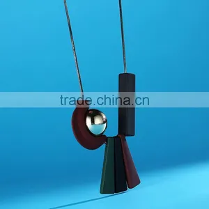 Geometric Moon Sun Necklace Geometric Long Rubber Rectangle Strips Pendant Necklace Geomotric Jewelry thumbnail-4