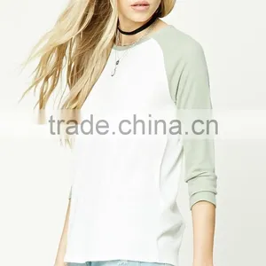 Tee Shirts Custom Print 3/4 Contrast Raglan Sleeves Round Neckline Knit Oversized Baseball Tee Shirt thumbnail-2