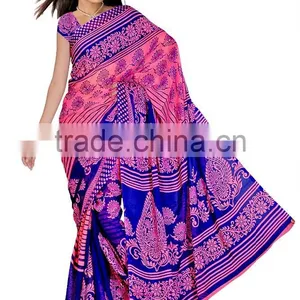 Flower Printed Saree With Blouse Piece in Maching in Saree thumbnail-1