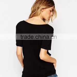 Sexy V-neck Women's Cotton T-shirt Custom Wholesale From Ningbo thumbnail-2
