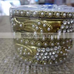 Wholesale Faux Pearl and Gold Bangle Set,Bridal Beaded Bangles Bracelet,Fashion Bangle Sets thumbnail-2