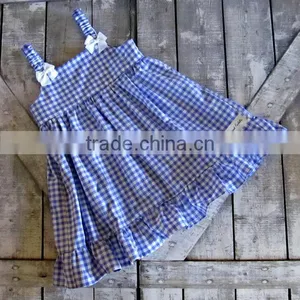 2017 New Style Baby Clothes Cheap Wholesale Red and Blue Children's Boutique Summer Baby Girl's Plaid Dress thumbnail-5