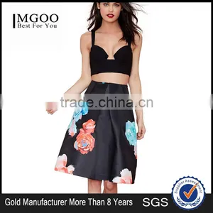 MGOO 2016 Brand Design Custom Floral Umbrella Skirts For Women High Waist Black Beauty Up Skirt 15145A216 thumbnail-1