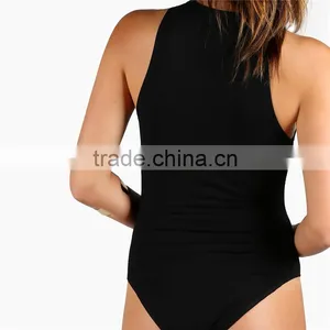Modal Rayon Spandex Black Pattern Print Round NeckSlogan Print Racer Front Bodysuit thumbnail-2