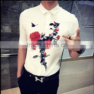 Big Yards in the Sleeve Shirt Tide Male Han Edition Cultivate One's Morality Leisure Shirt Sleeve Shirt Printing Five Points thumbnail-1