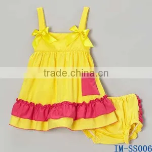Wholesale Cotton Baby Clothes Cheap Toddler Girls Yellow Ruffles Swing Top Two Pieces Sets IM-SS006 thumbnail-1