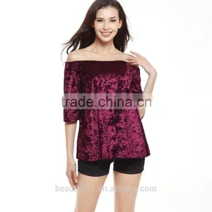 Factory Hot Sales Lady Tops Pleated Plus Size Black Stripe T-shirt SD15 thumbnail-1