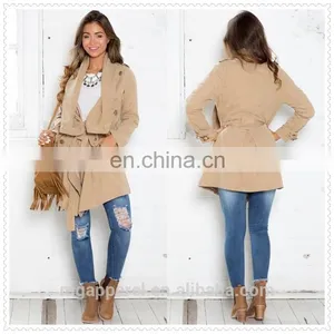 China Latest Coat Designs Women High Quality Fashion Camel Trench Coat thumbnail-1