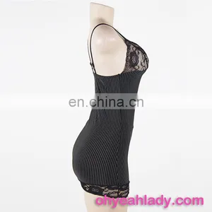 2017 Latest Sexy Short Vertical Stripe Lace Trim Nighty Designs thumbnail-5
