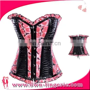 Best Quality Thin Waist Lace up Overbust Corsets Latex Corset for Trainer thumbnail-1