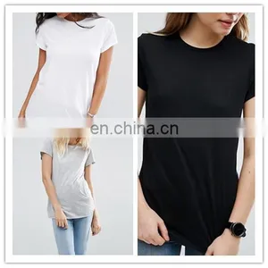 High Quality Cheap Custom Short Sleeves Longline Tall T-shirts Wholesale Cotton Plain Blank Women Tshirt thumbnail-1