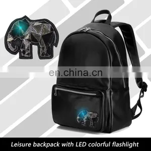 LED Flashlight PU Leather Soft Backpack School Bags for Teenagers thumbnail-6