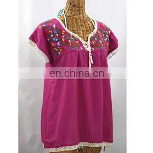 Pink Fabric Maxican Tunic Tops Multi Colored Embroidery Women's Party Wear Fashion Dress thumbnail-1