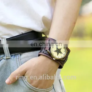 Men Vintage Trend Hand Watch Waterproof Back Leather Wide Strap Wrist Watch thumbnail-5