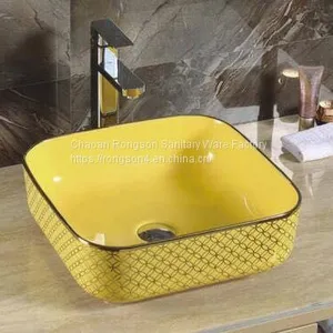 Hot Selling Bathroom Tabletop Golden Hand Painted Ceramic Oval Wash Art Basin Sink From Chaozhou China Manufacturer thumbnail-5
