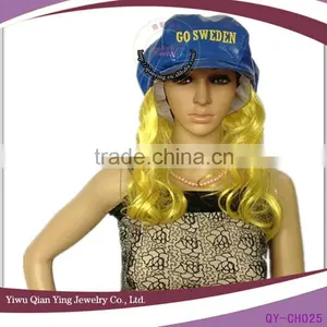 Girls Fashion Fake Hair Wig Attached Blue Hats thumbnail-1