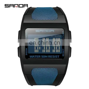 SANDA 222 Trendy High End Men's Digital Sports Watch Resin Strap Luminous Week Display Male Watches thumbnail-5