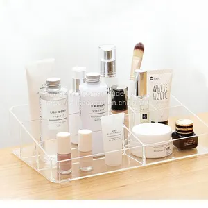 Makeup Organizer, Clear Makeup Storage Box Thick Plastic Organizer Tray 9-Compartment Comestics Counter Organization Holder for Brush, Jewelry, Beauty Supplies thumbnail-1