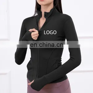 Top Sell Zipper Sports Jackets With Thumb Hole Quick Dry Long Sleeve Slim Fit Sports Tops Women Workout Running Yoga Jacket thumbnail-1