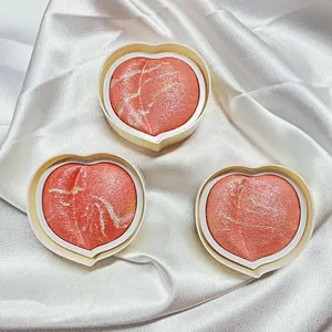 Fully Customized Peach Shape Blusher Palette With High Glow Face Backed Powder Oem Blush and Highlighter Chunky Glitter thumbnail-2