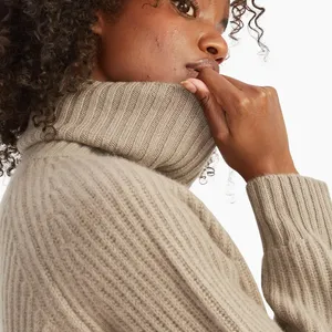 OEM Women's 100%Cashmere Turtleneck Knitted Pullover thumbnail-5