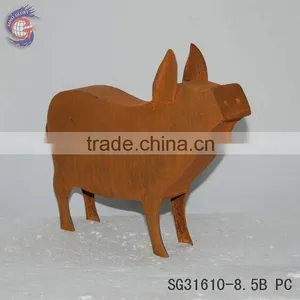 Metal Animal Ornaments of Rusty Pig for Home Decor thumbnail-3
