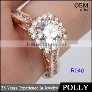 China Solid Jewellry Factory Price 14K Rose Gold White AAAAA CZ Ring Engagement Ring thumbnail-1